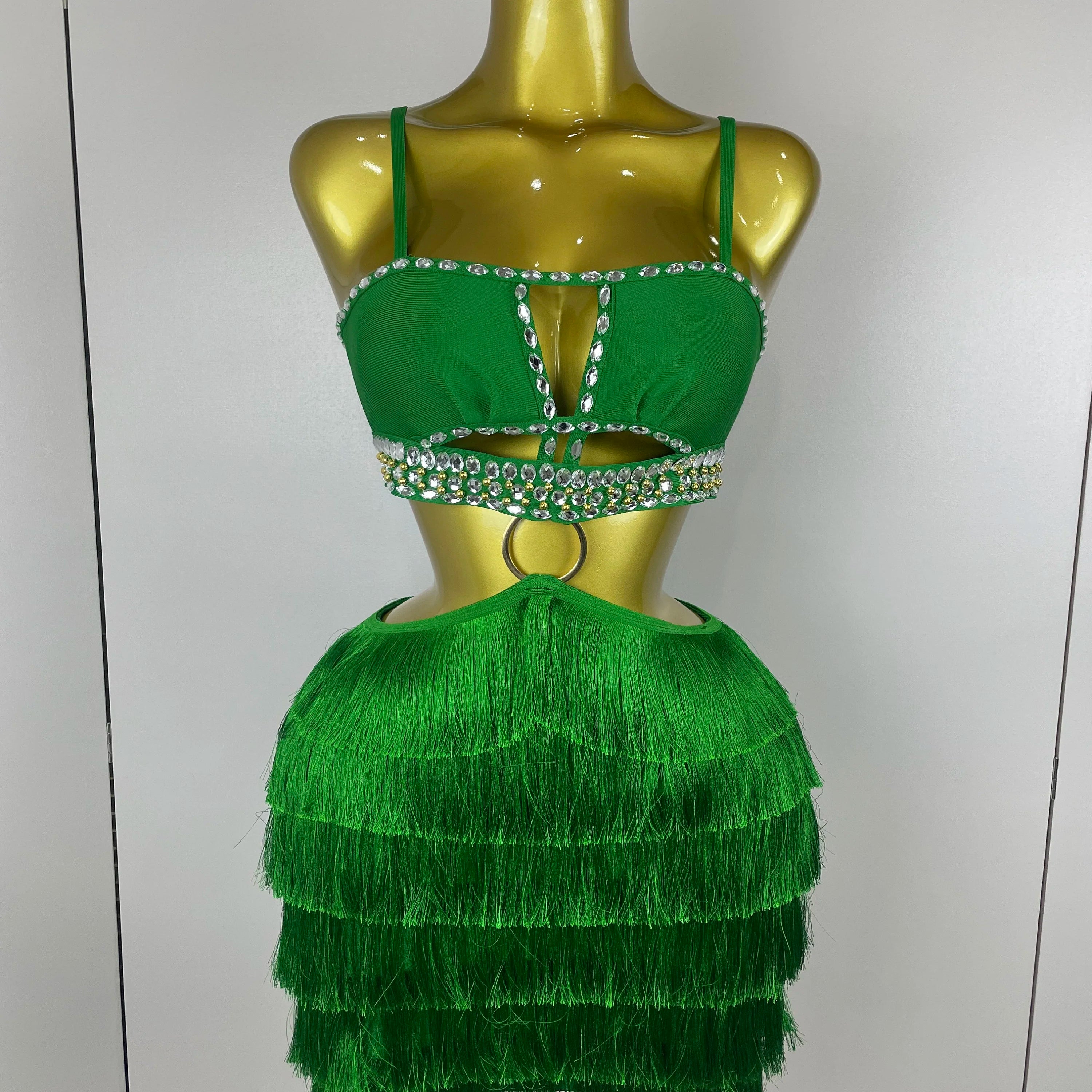 2025 Women Sexy Green Sling Backless Dress Bodycon Bandage Dress Celebrity Elegant Evening Club Luxury Birthday Party Dresses