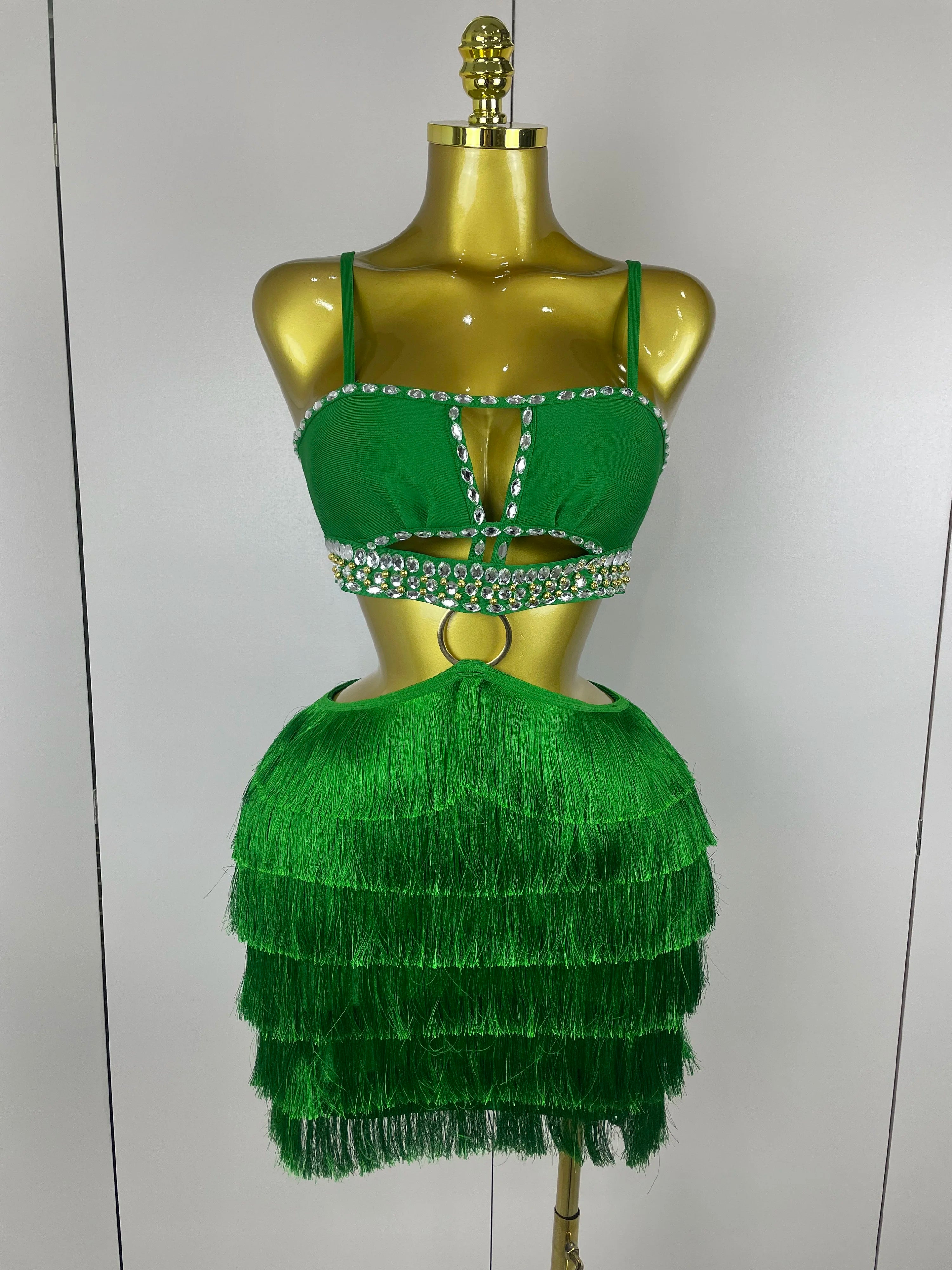 2025 Women Sexy Green Sling Backless Dress Bodycon Bandage Dress Celebrity Elegant Evening Club Luxury Birthday Party Dresses