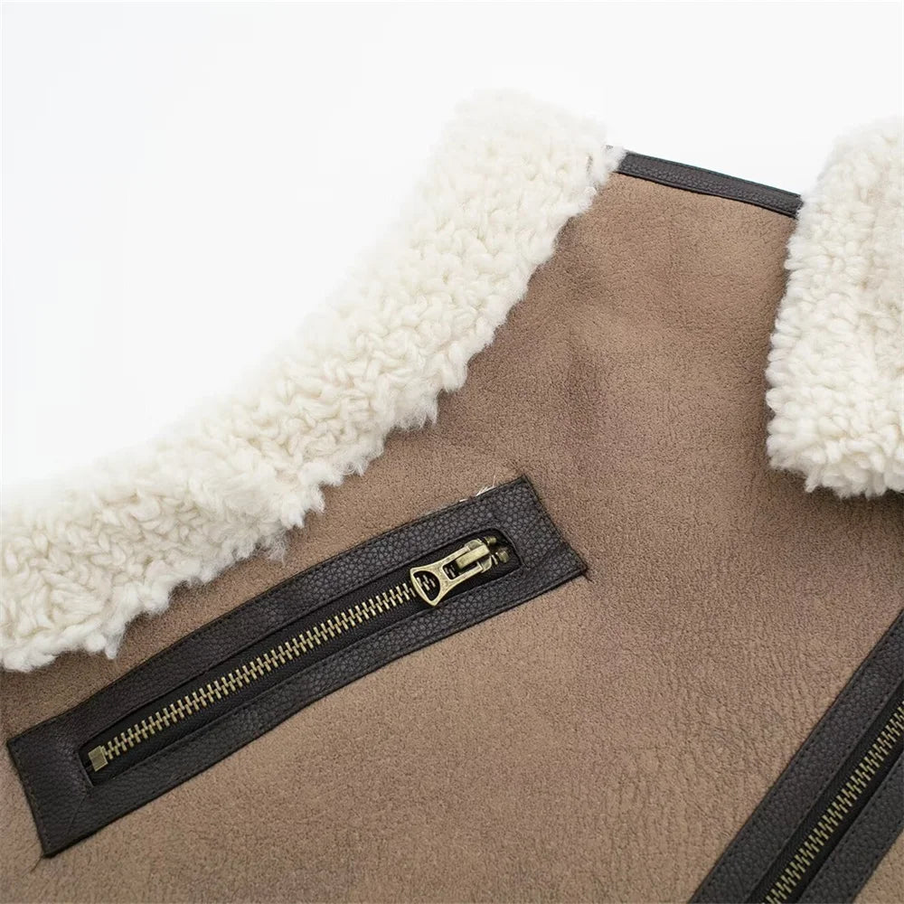 Autumn/Winter Women's Fashion and Casual Polo Collar Sleeveless Tank Top and Vest Coat