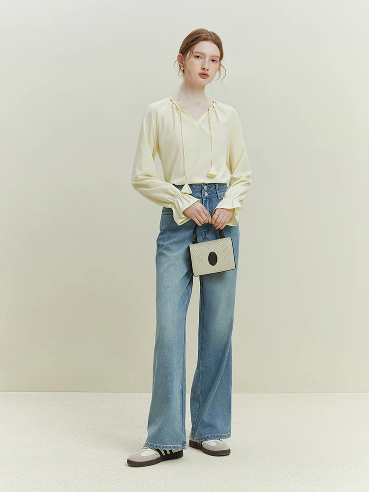 Retro Vintage High Waisted Wide Leg Jeans For Women's Summer Ice Oxygen Bar Cool Straight Leg Pants For Women Casual