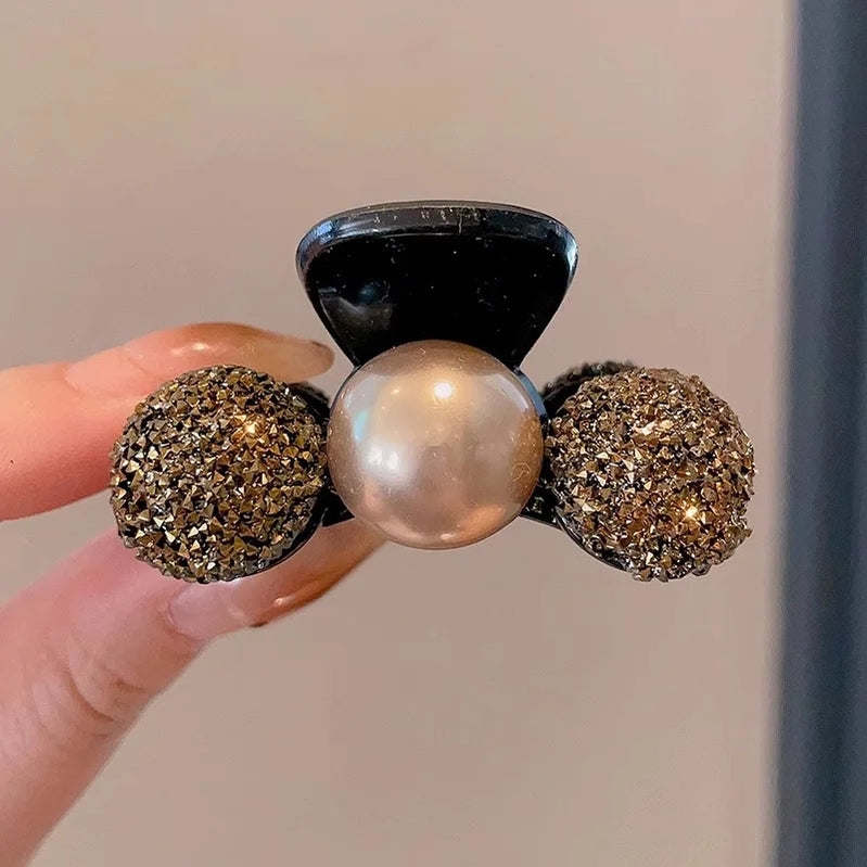 Mini Pearl Hair Claws Clips for Women Elegant Rhinestone Headwear Hairpins Hair Crab Barrettes Hair Accessories for Women x One Size