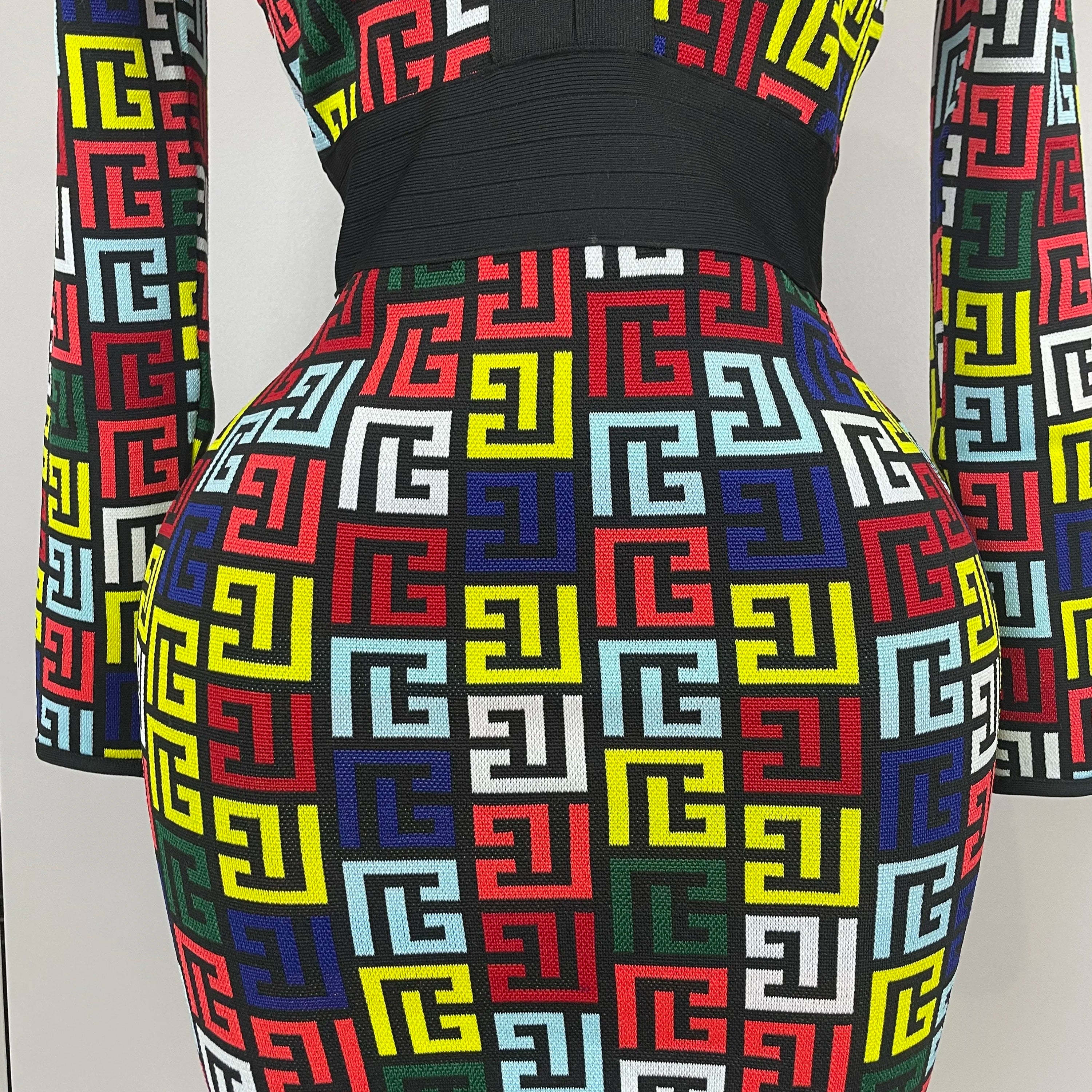 Sexy V-Neck Long Sleeve Bodycon Jacquard Short Bandage Dress 2025 Women Elegant Evening Luxury Birthday Party Cocktail Outfit