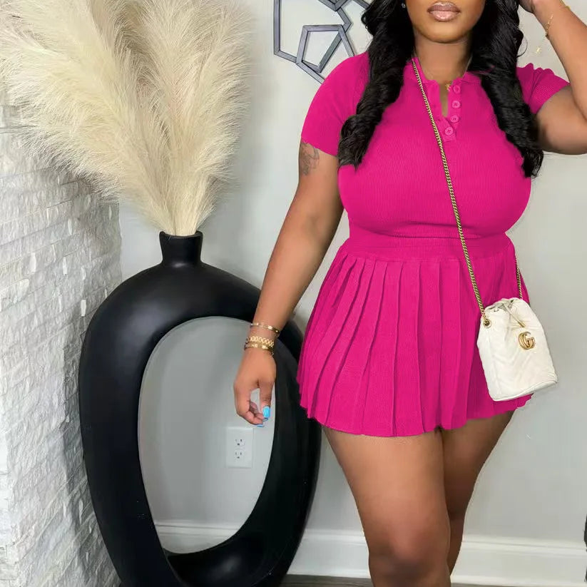 CM.YAYA Fashion Sport Women's Set Pleated Mini Skirt and Short Sleeve T-shirt Top 2024 Street Two 2 Piece Dress Sets Outfits