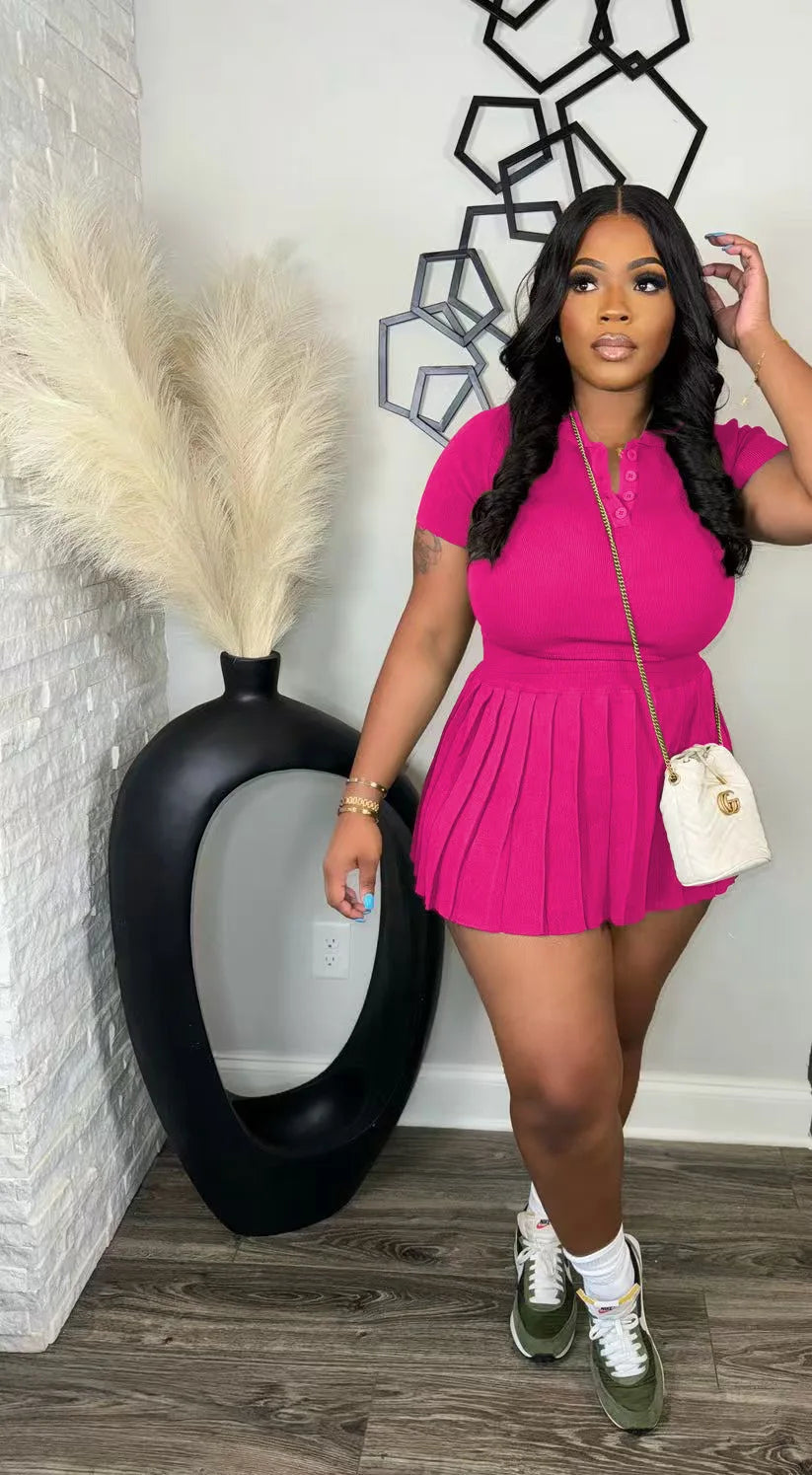 CM.YAYA Fashion Sport Women's Set Pleated Mini Skirt and Short Sleeve T-shirt Top 2024 Street Two 2 Piece Dress Sets Outfits