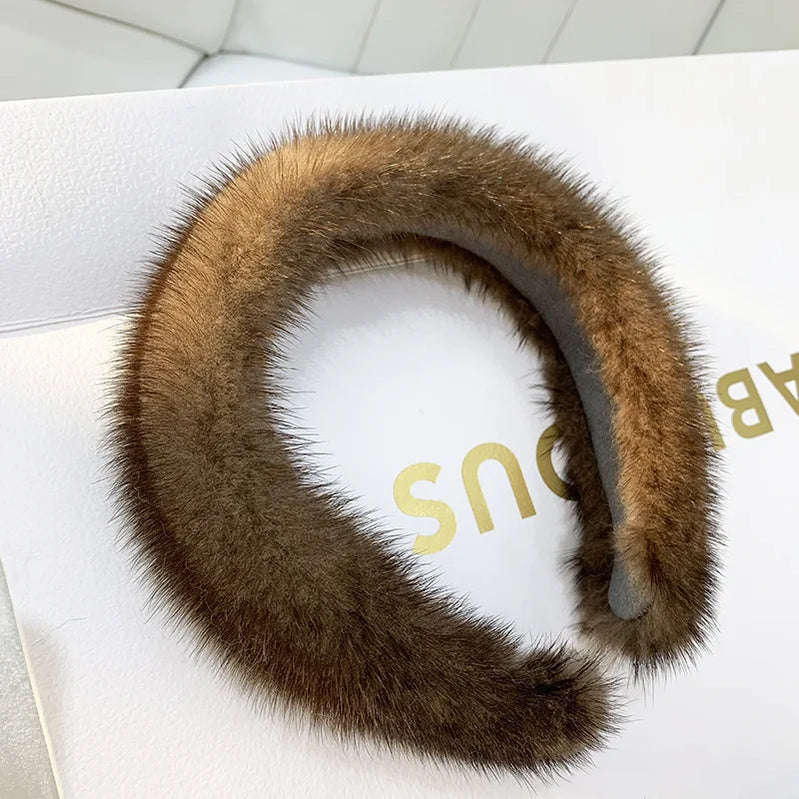 Hot Sale Women Luxury winter 100% Real Mink Fur Headbands High Quality Real Fur Hair Band Lady Fashion Hair Hoop Furry Gift Brown