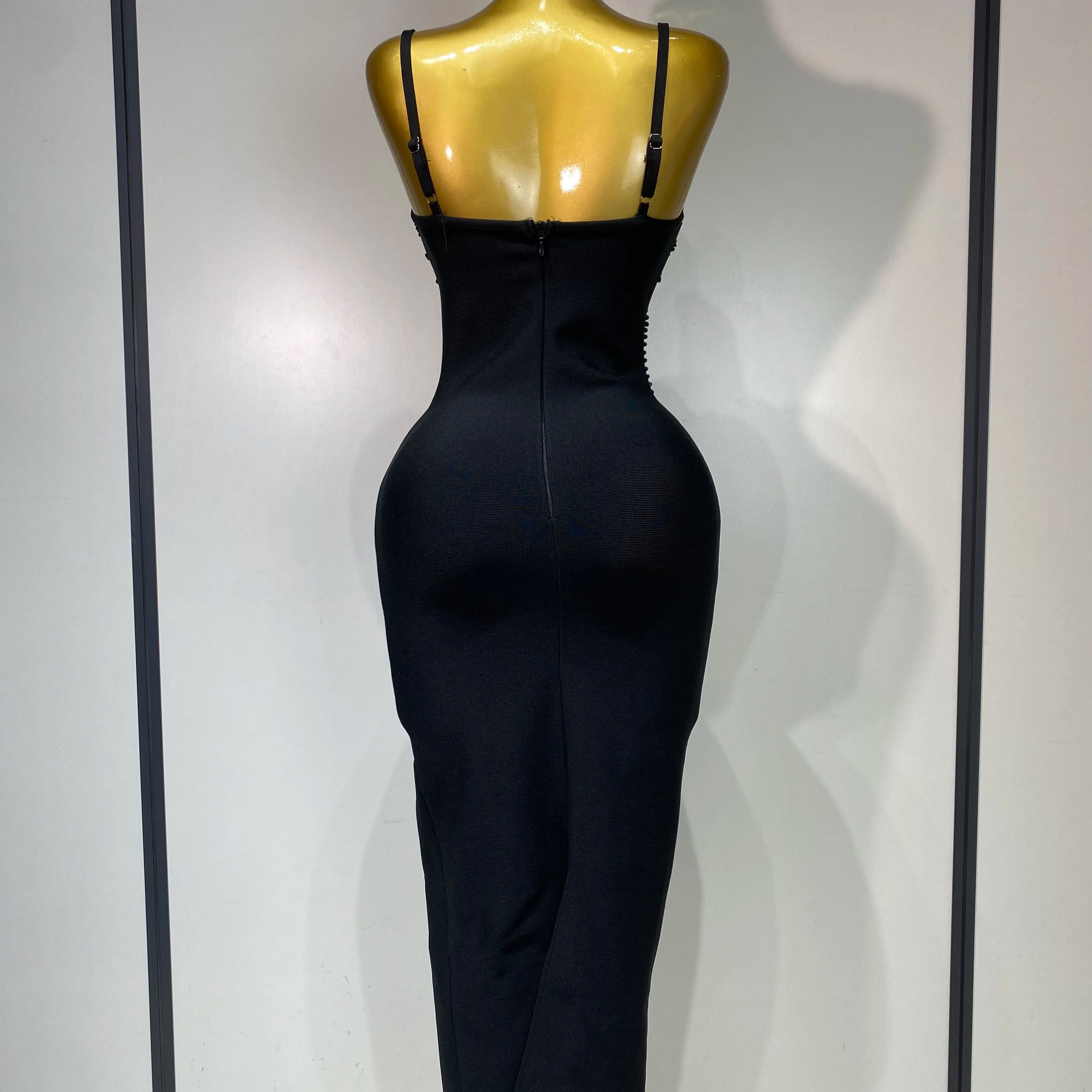 Women Sexy Beading Spaghetti Strap Bodycon Bandage Dress Club Party Luxury Birthday Celebrity Elegant Dresses Wedding Guest Gown