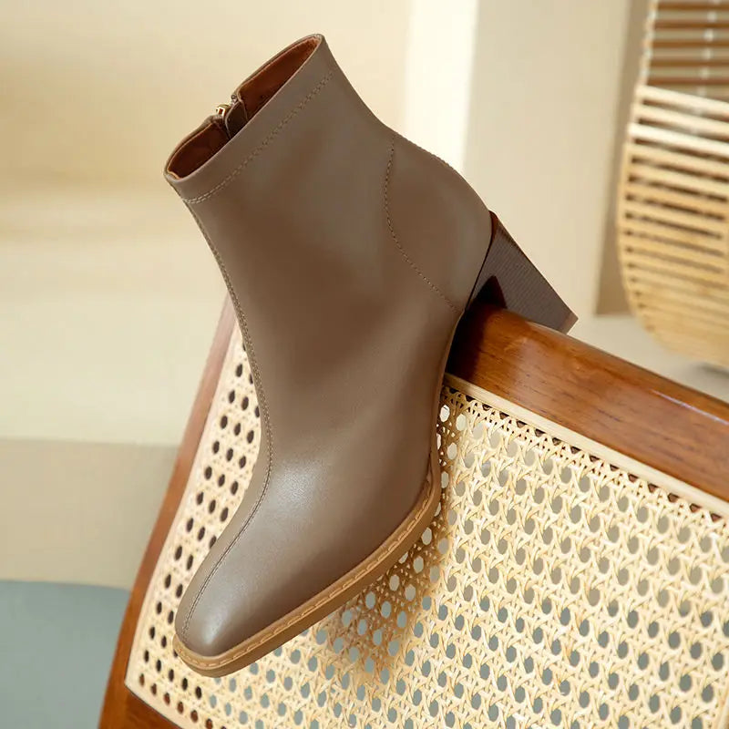 Women's Boots square Toe Slip-on Mid Heel Solid Color Mid-calf Ladies Boots Office Lady Concise Fashion Trend Ins Female Shoes