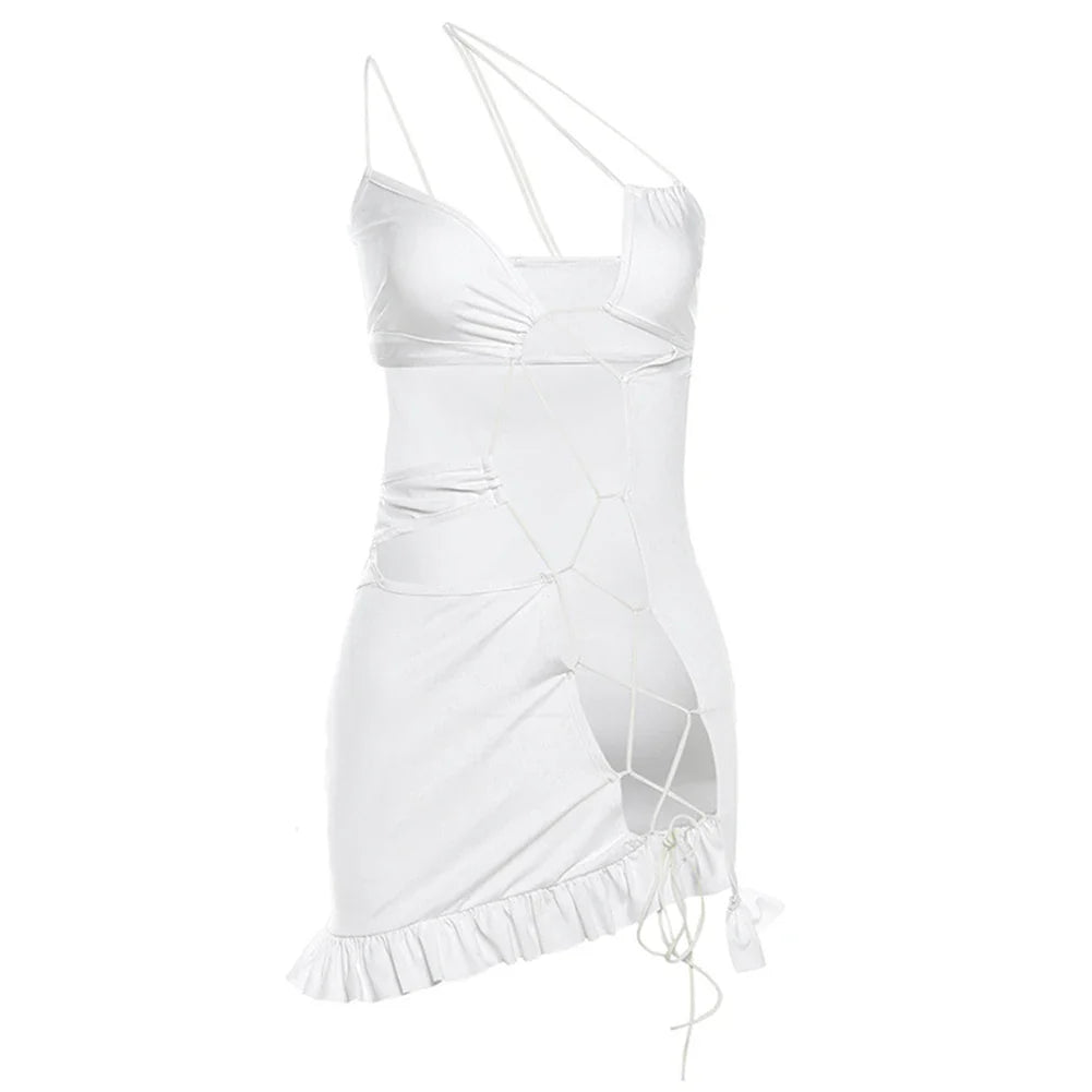 Womens Strappy Hollow Sexy Backless Slim Hip-covering Dress