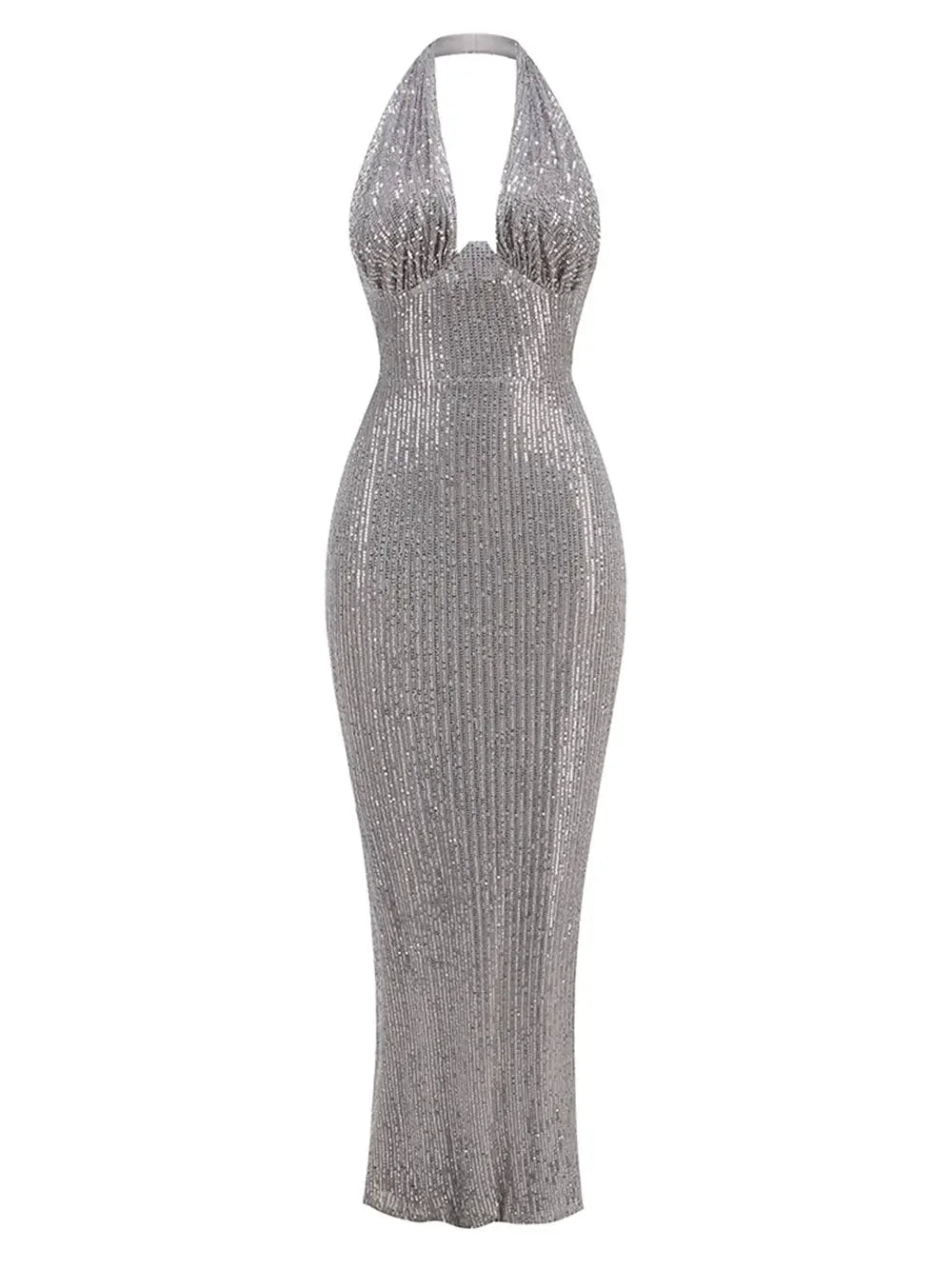 2024 Sexy Women's Maxi Red Sparkle Dress with Hanging Neck Sleeveless Bodycon Backless Long Dresses Evening Club Party Vestidos