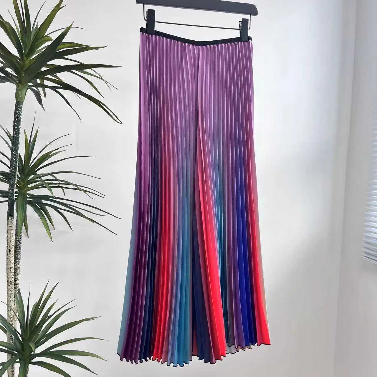 ALSEY Miyake Pleated Slim Hundred Fashion Rainbow Color Gradient Women's Office Lady Casual Pants Spring/Summer New PURPLE One Size