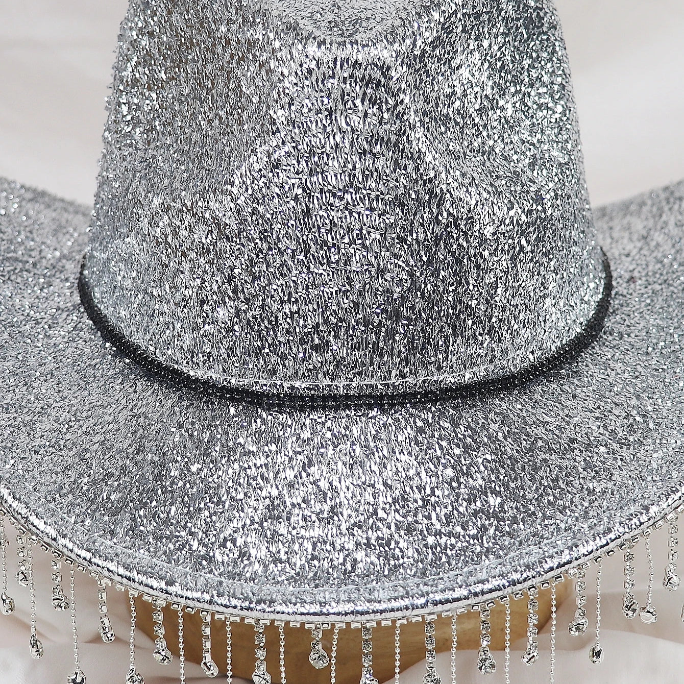 Silver Lady Western Cowboy Hat Rhinestone Tassel Party Hat Stylish Soft Duffle Hat Wide Brim Shade Outdoor Casual