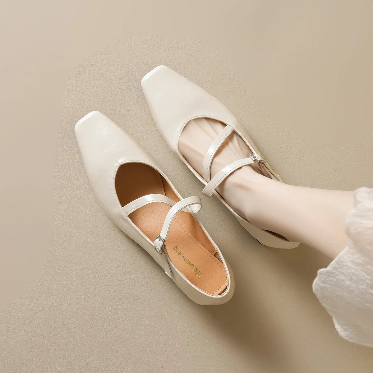 spring women's outerwear shoes Square toe design Mary Jane shoes Ladies casual high heels Work boat shoes Large sizes 41-43