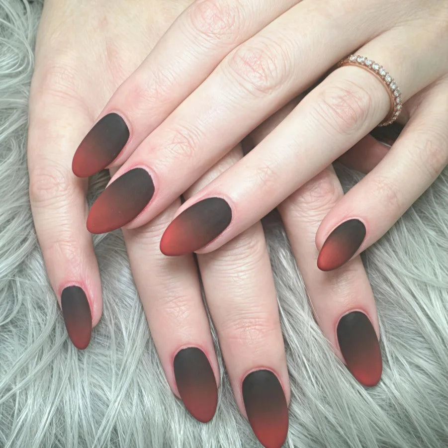 Almond Black Matte Fake Nails Wearable Press on Nails Solid Color False Nails for Women Girls DIY Manicure Daily Party Use 24Pcs