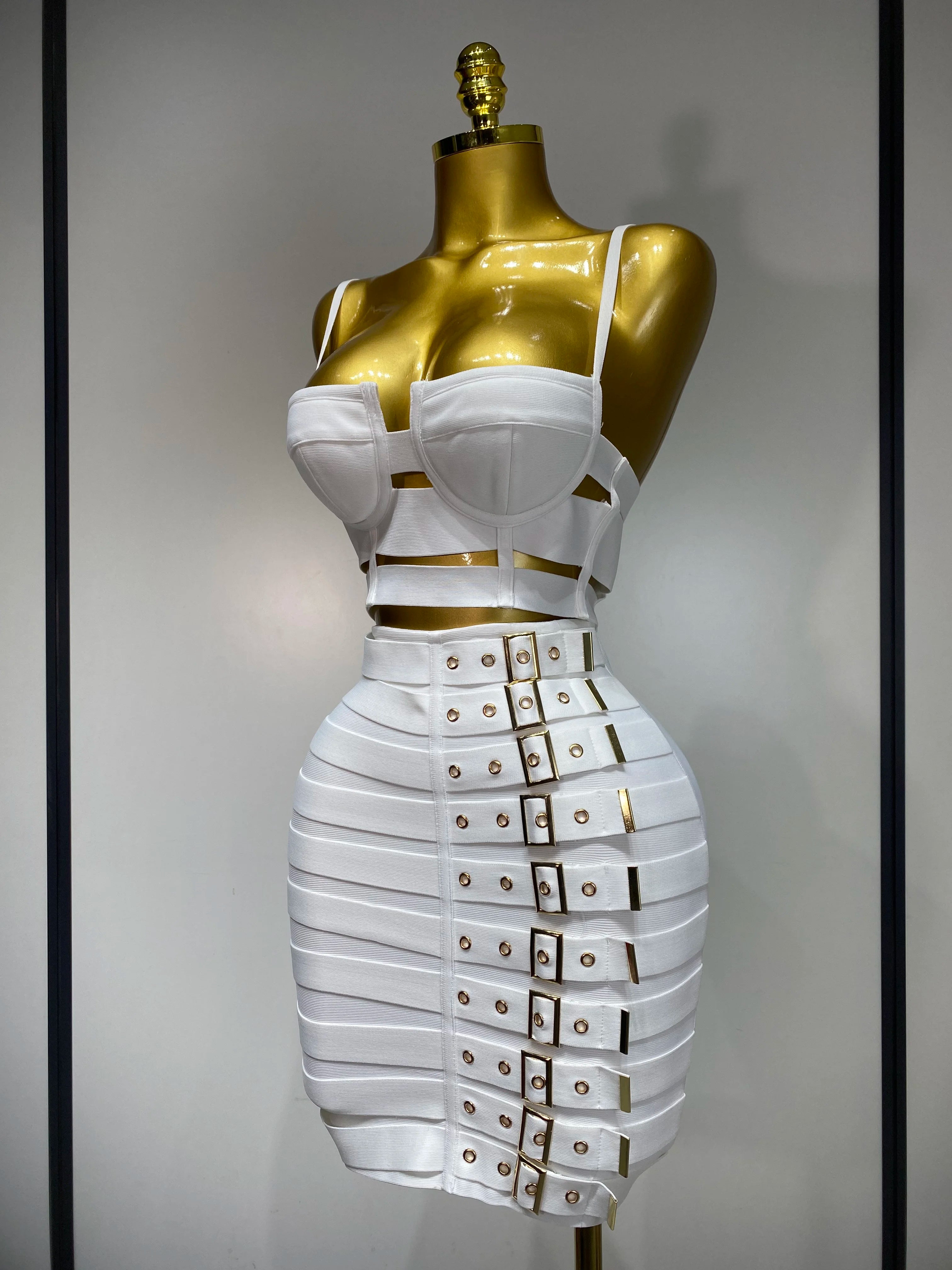 Women Sexy Cut Out Mini Bodycon Bandage Skirt Two Piece Set 2025 Celebrity High Streeet Evening Birthday Club Party Outfits