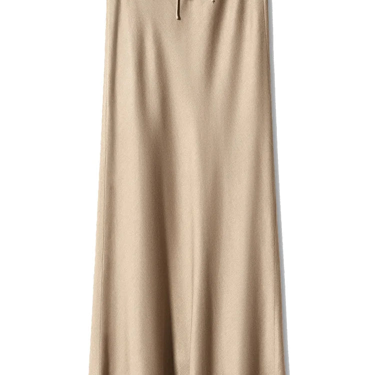 Streamgirl A Line Long Satin Skirts For Women Black Elegant High Waist Maxi Beige Skirts Silk Lace Up Long Skirt Women Champagne