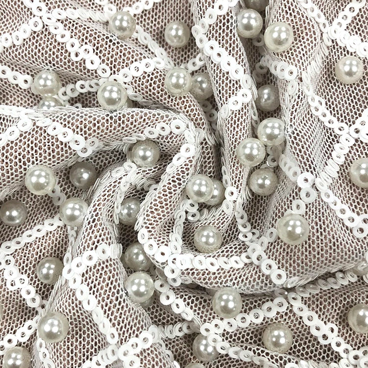 VC Pearl Sequins Hollow Out Short Dress For Women Sexy Long Sleeve Key Hole Bow Tie Diamond Beige Mini Evening Party Dress