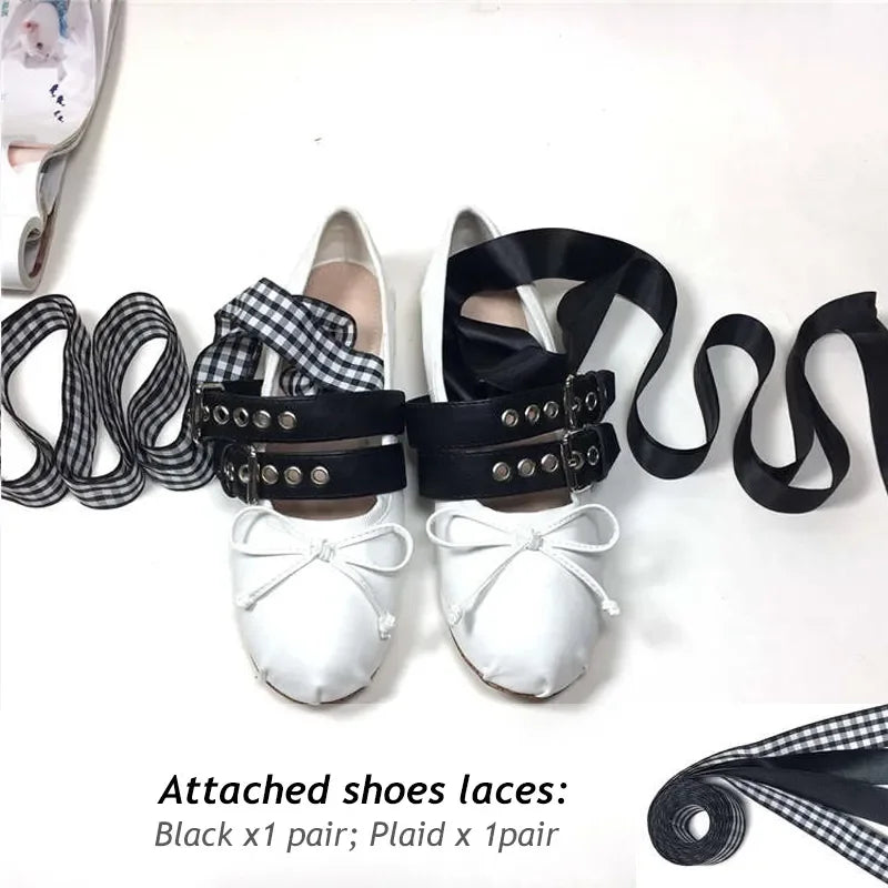 Luxury Brand Designer Ankle Strap Ballet Flats Buckles Silk Ballerina Shoes Woman Cross Strappy Satin Bowknot Mary Janes White Silk Flats