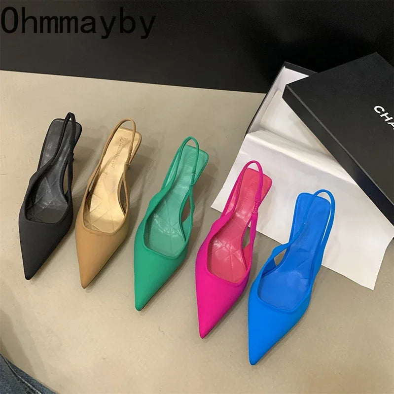 Summer Pointed Toe Women Sandals Fashion Slip On Singbacks Slides Ladies Elegant High Heel Sandalias Women's Party Dress Pumps