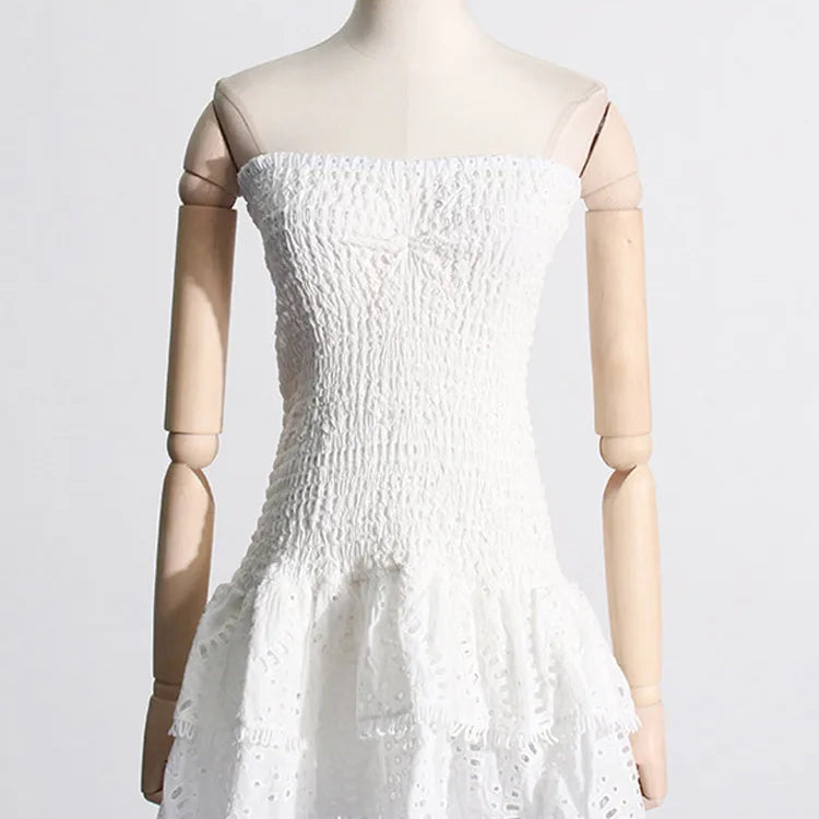 Women Print Strapless Mini Dress Sexy Slim Backless Sleeveless Ruffles High Waist Vestidos Summer Ladies Party Club Dress 2024 White