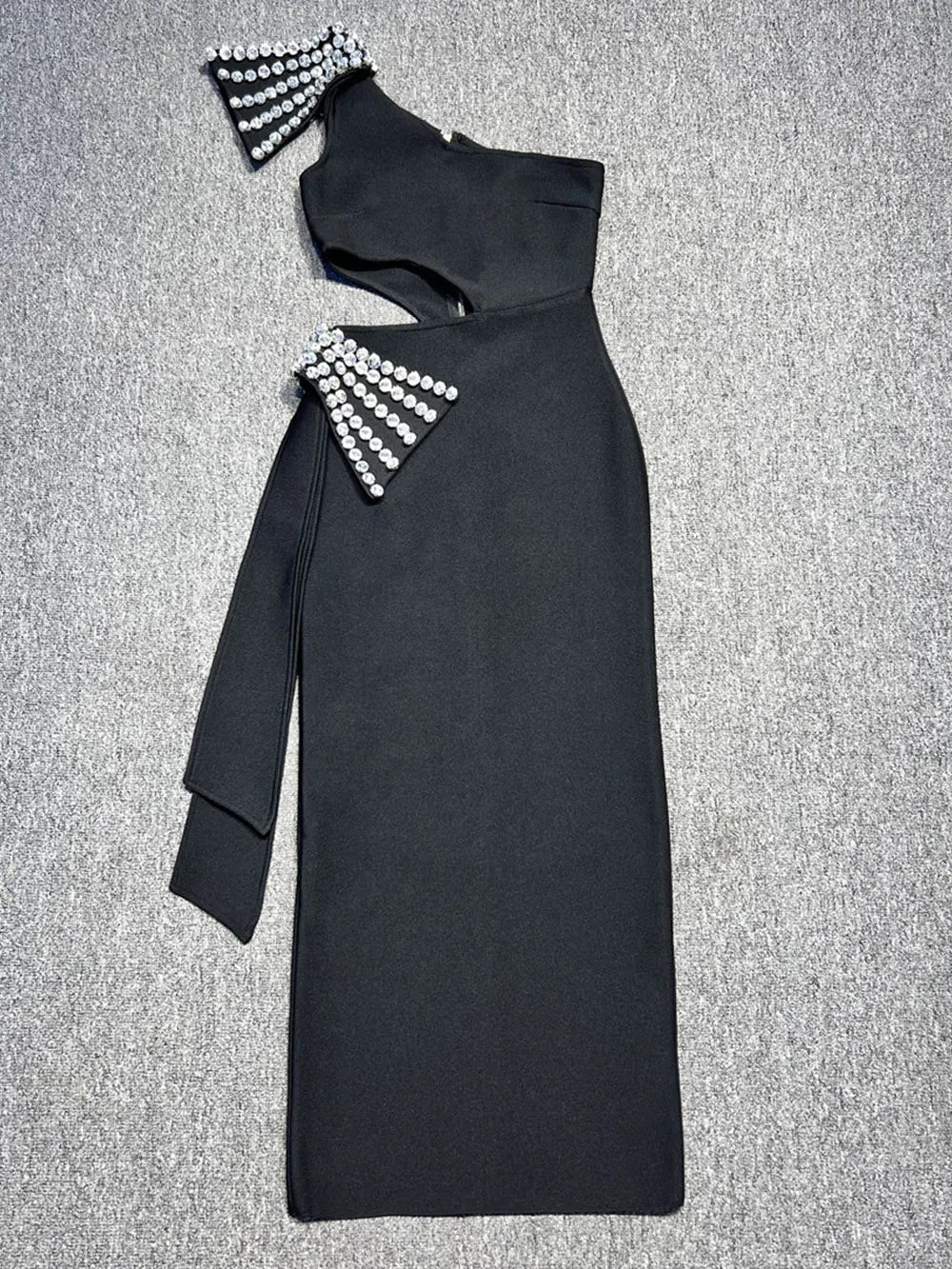 2024 Sexy Women's Light Luxury Nail Diamond Bandage Dress One Shoulder Slant Neck Bodycon Waist Long Dress Evening Party Vestido