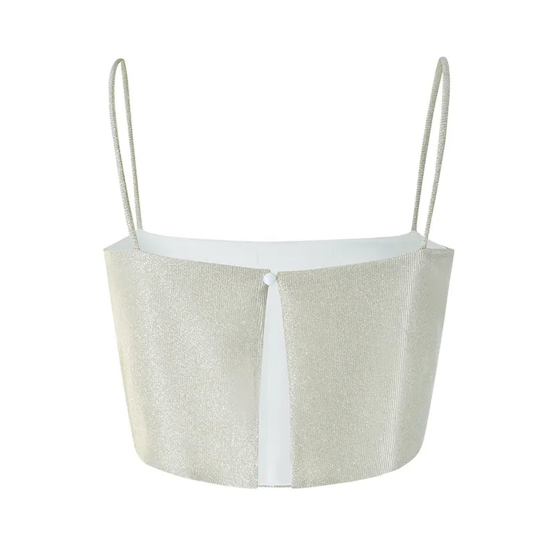 Sexy Women Sequin Crop Top Y2K Chic Sleeveless Low Cut Suspender Tops Camisole Backless Tanks for Summer Pub Party Clubwear 90s Silver