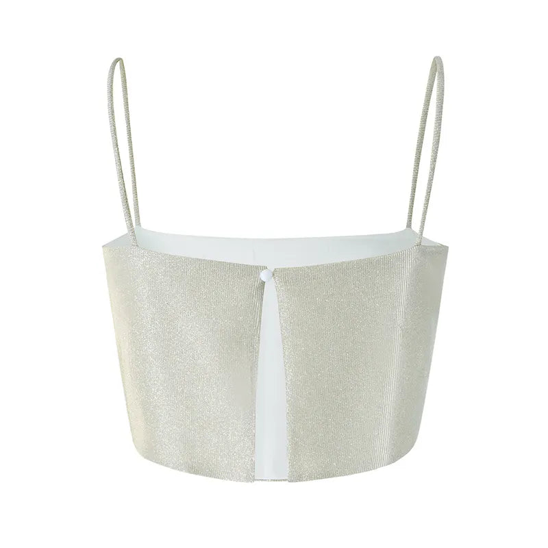 Sexy Women Sequin Crop Top Y2K Chic Sleeveless Low Cut Suspender Tops Camisole Backless Tanks for Summer Pub Party Clubwear 90s Silver