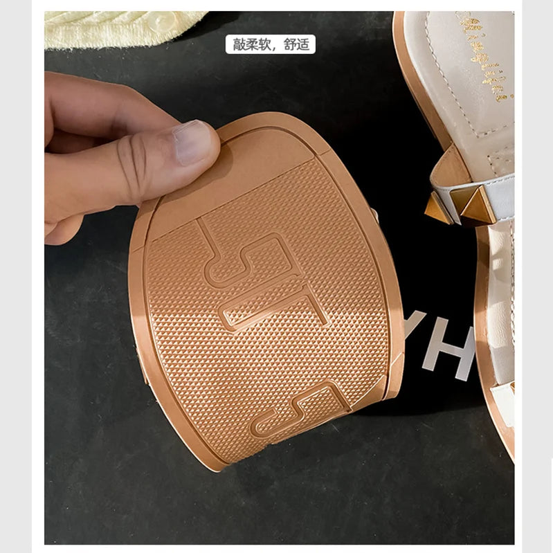 Women's Summer Outdoor Sandals ladies casual slippers flat shoes Fashion rivet design office and walking wear