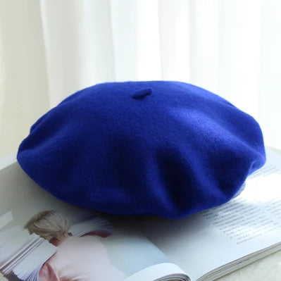 Wool Thick Berets Artist French Beret Women Painter Hat Girls Female Warm Walking Cap blue 55-57cm