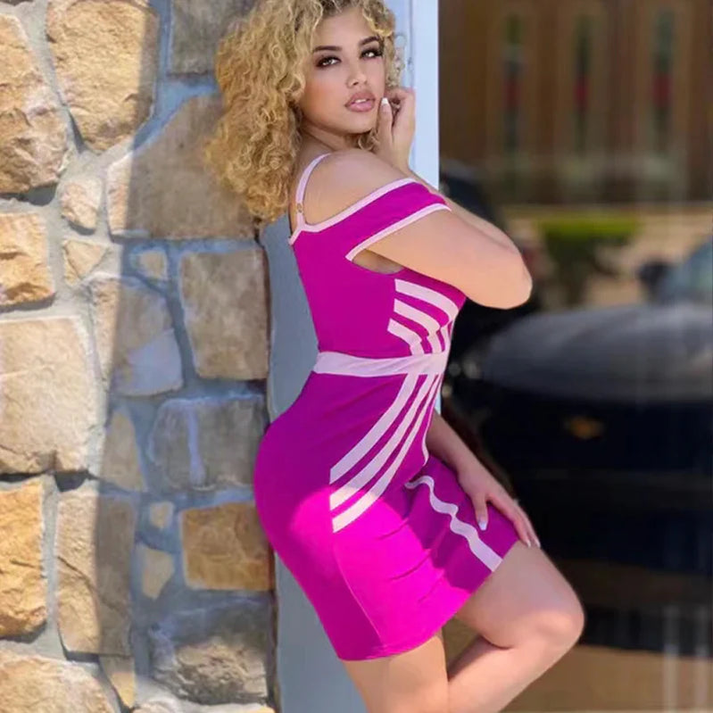 Wholesale Women's Rose Red Spaghetti Strap One Shoulder Mini Sexy Boutique Celebrity Cocktail Party Bandage Dress