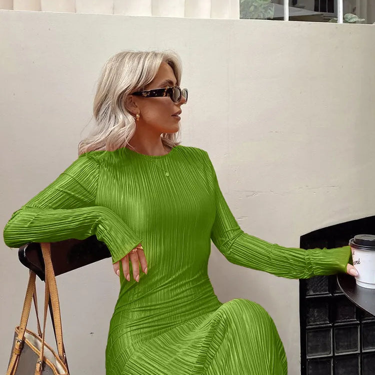 Hawthaw Women Fashion Long Sleeve Streetwear Bodycon Orange Midi Dress 2022 Autumn Clothes Wholesale Items For Business