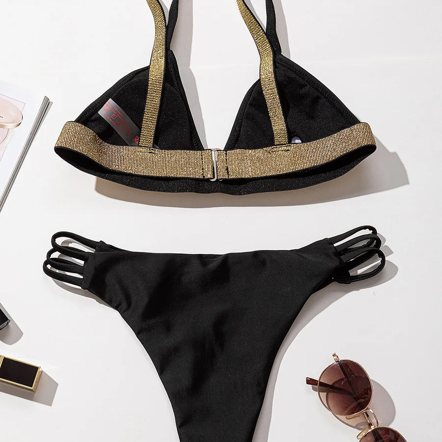 2024 New leopard Printed bikini Golden wire suspender Bikini Sets fashion Swimsuit Women Beachwear Female Swimwear Bathing Suits