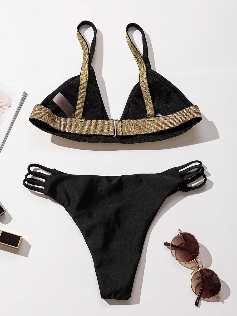 2024 New leopard Printed bikini Golden wire suspender Bikini Sets fashion Swimsuit Women Beachwear Female Swimwear Bathing Suits