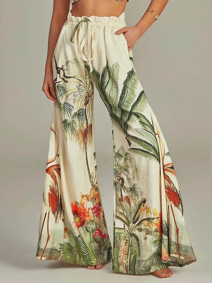 Fashion Tropical Print One Piece Swimsuit Cover Up Set Women Cutout Two Piece Swimwear Bikini Luxury Bathing Suit Beachwear Only Pants suit