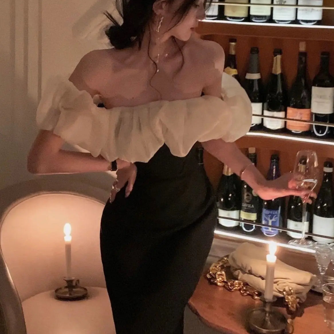 Summer Off Shoulder Patchwork Dress For Women Party Elegant Fashion Outfits Elegant Midi Bodycon Clothing Vestidos