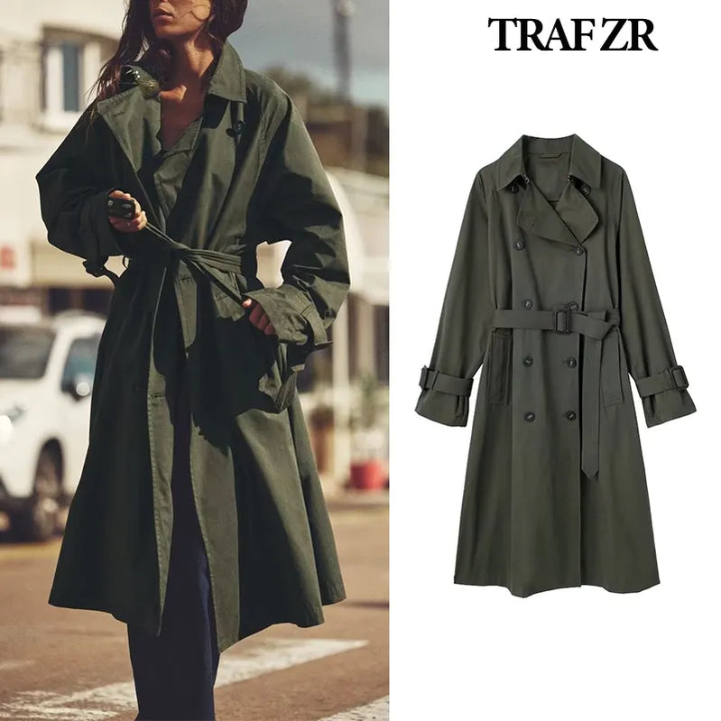 Lang grøft Luksus Elegant Trench Coat Kvindelig Y2K Ny i oversår