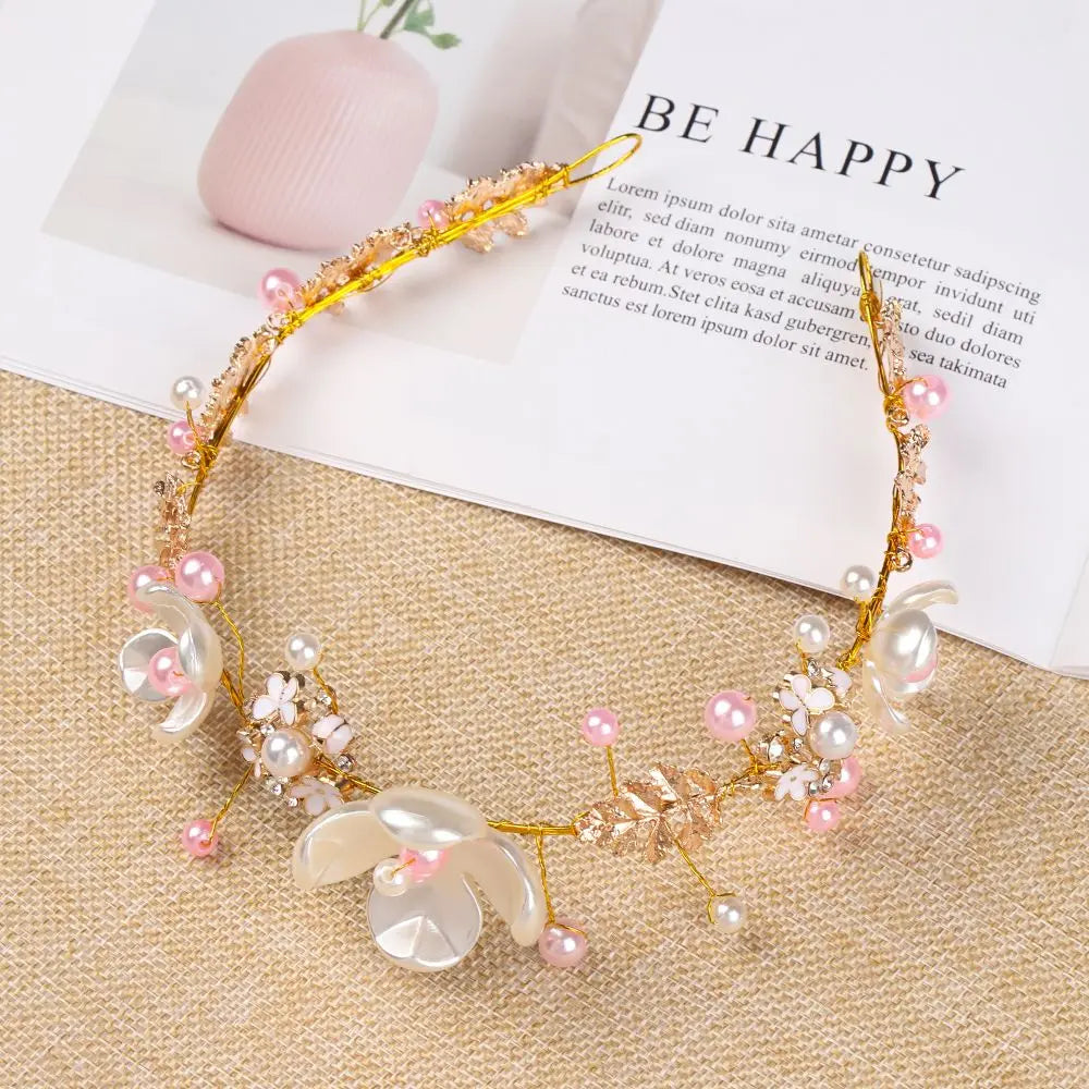Wedding Headdress Pearl Crystal Headband Bridal Hair Accessories Headpiece Women Handmade Tiara Wedding Hair ornaments Jewelry D