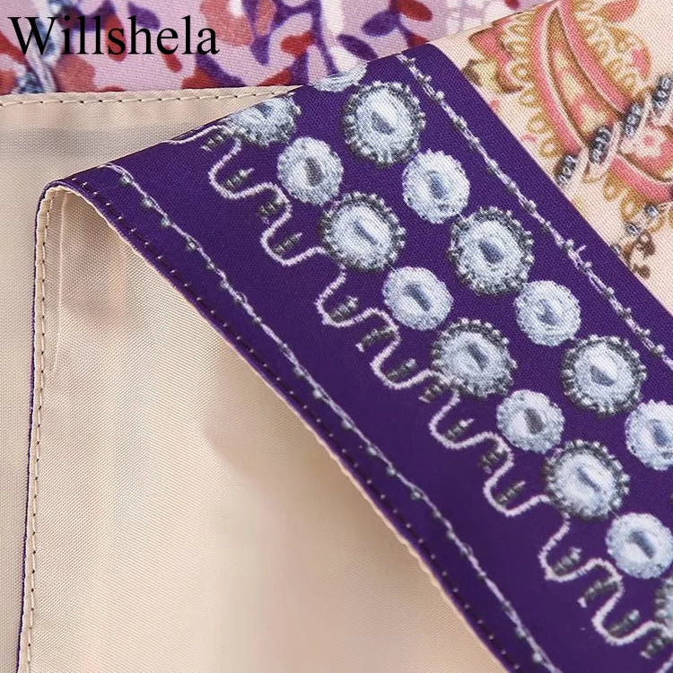 Willshela Women Fashion Printed Side Zipper Mini Skirt Vintage High Waist Asymmetrical Female Chic Lady Skirts