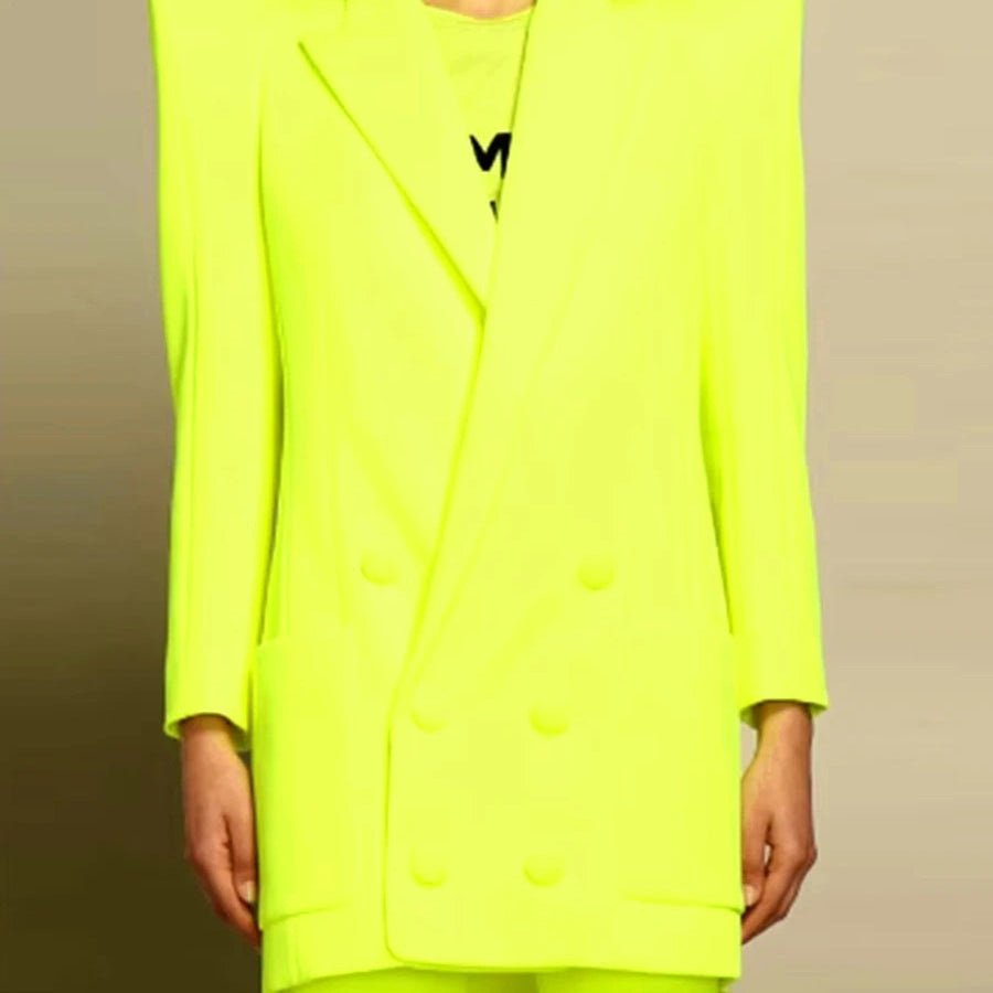 Conjunto de duas peças TWOTWINSTYLE sólido para mulheres, lapela, mangas compridas, patchwork, bolsos, blazer solto, cintura alta, calças, roupas femininas