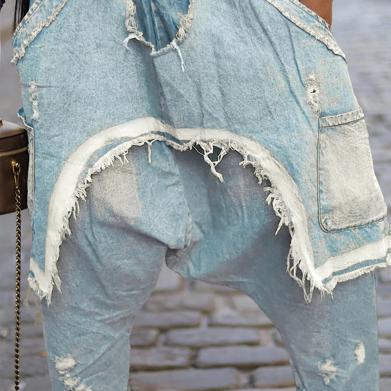 CM.YAYA Women Streetwear Ripped Out Hole Denim Pants 2025 Fall Autumn Loose Safari Style Cargo Harem Hip Hop Jeans