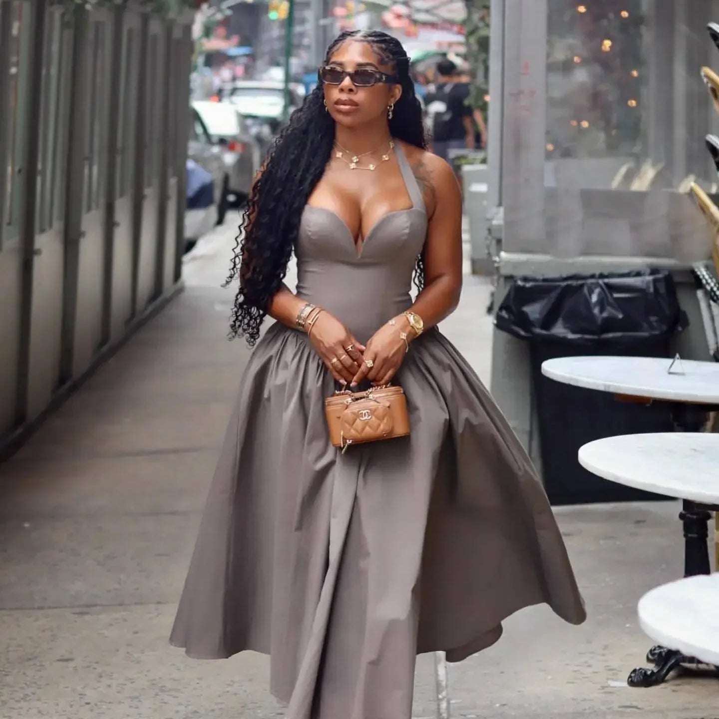 CM.YAYA 2024 Summer Sleeveless Sweet Strapless Slim Halter Floor-Length Long Women Dress Beach Party Evening Sexy Maxi Dresses Gray