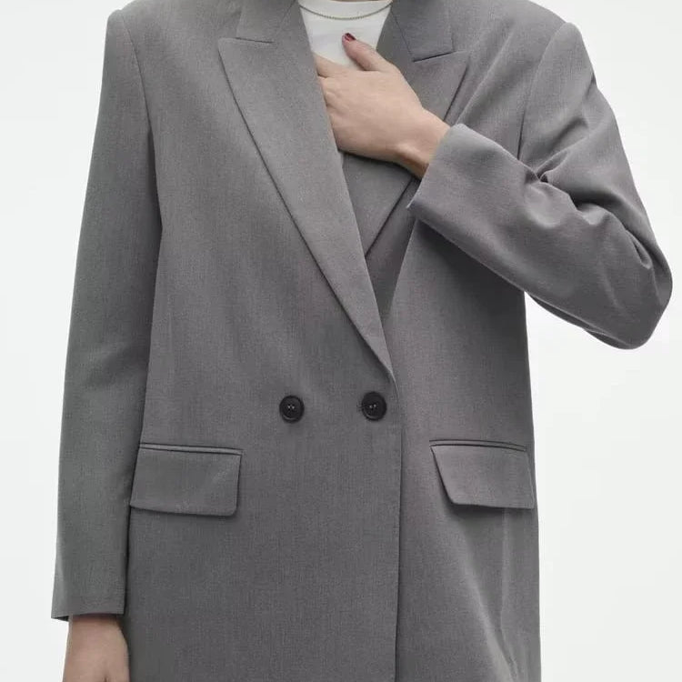Spring/Summer Commuting Loose Leisure Fashion Suit Lapel Loose Double Breasted Blazer