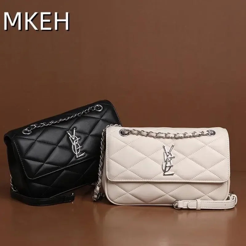 2025 New Women's Genuine Leather Quilted Chain Crossbody Bag, Vintage Shoulder Sling for Daily, Chic & Versatile