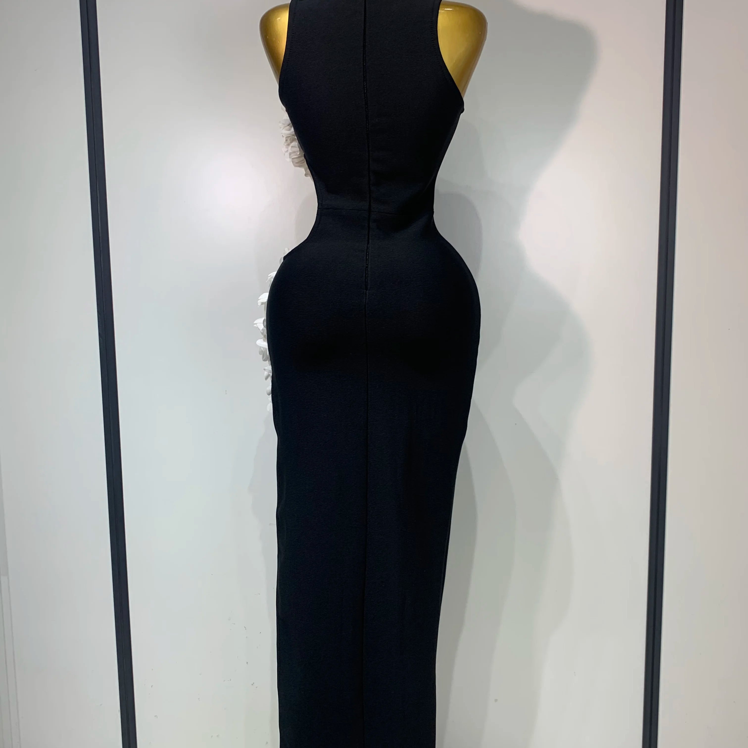 Vestido longo longo com decote redondo e recorte floral, sexy, colado ao corpo, para celebridades, elegante, para festa de aniversário, 2025