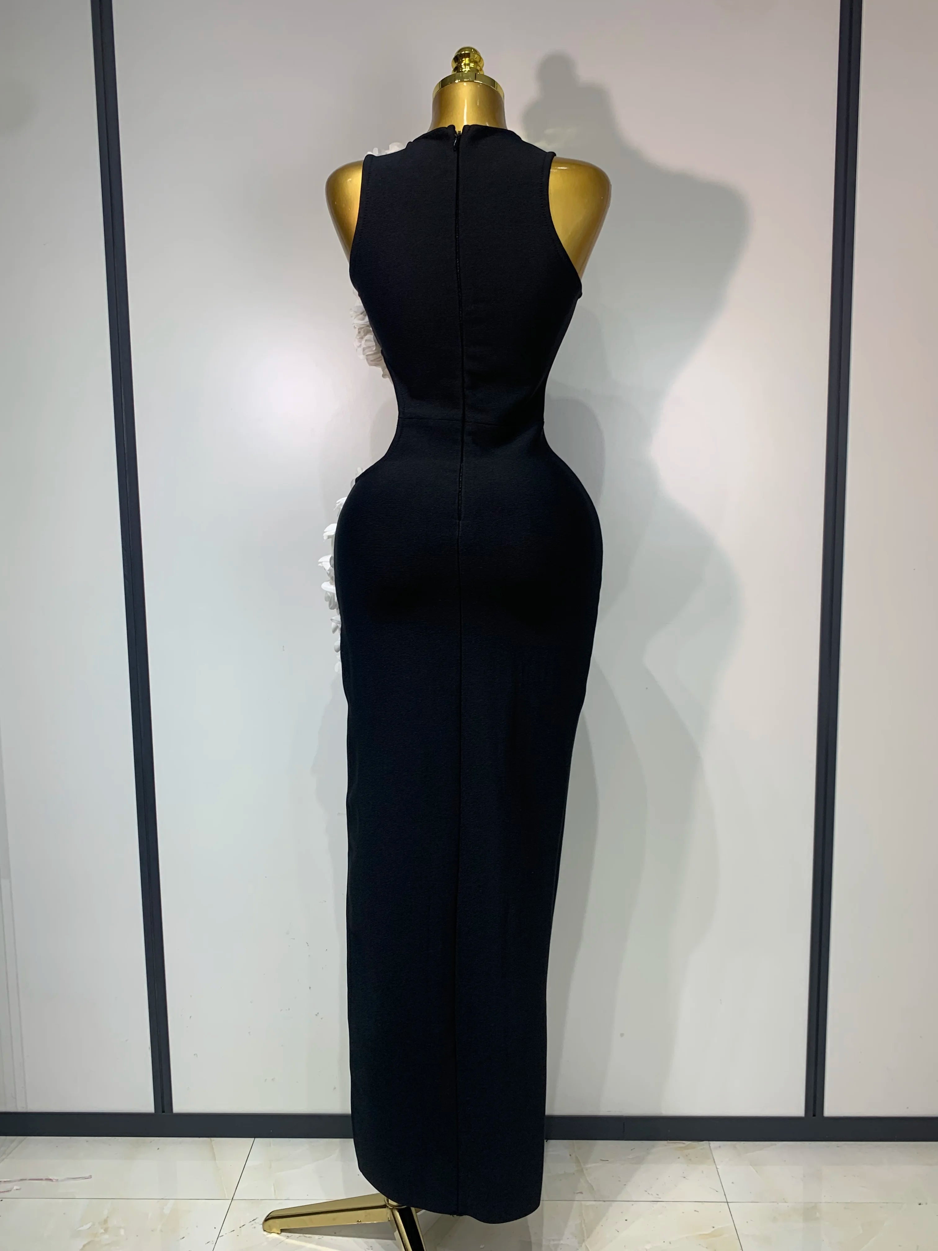 Vestido longo longo com decote redondo e recorte floral, sexy, colado ao corpo, para celebridades, elegante, para festa de aniversário, 2025