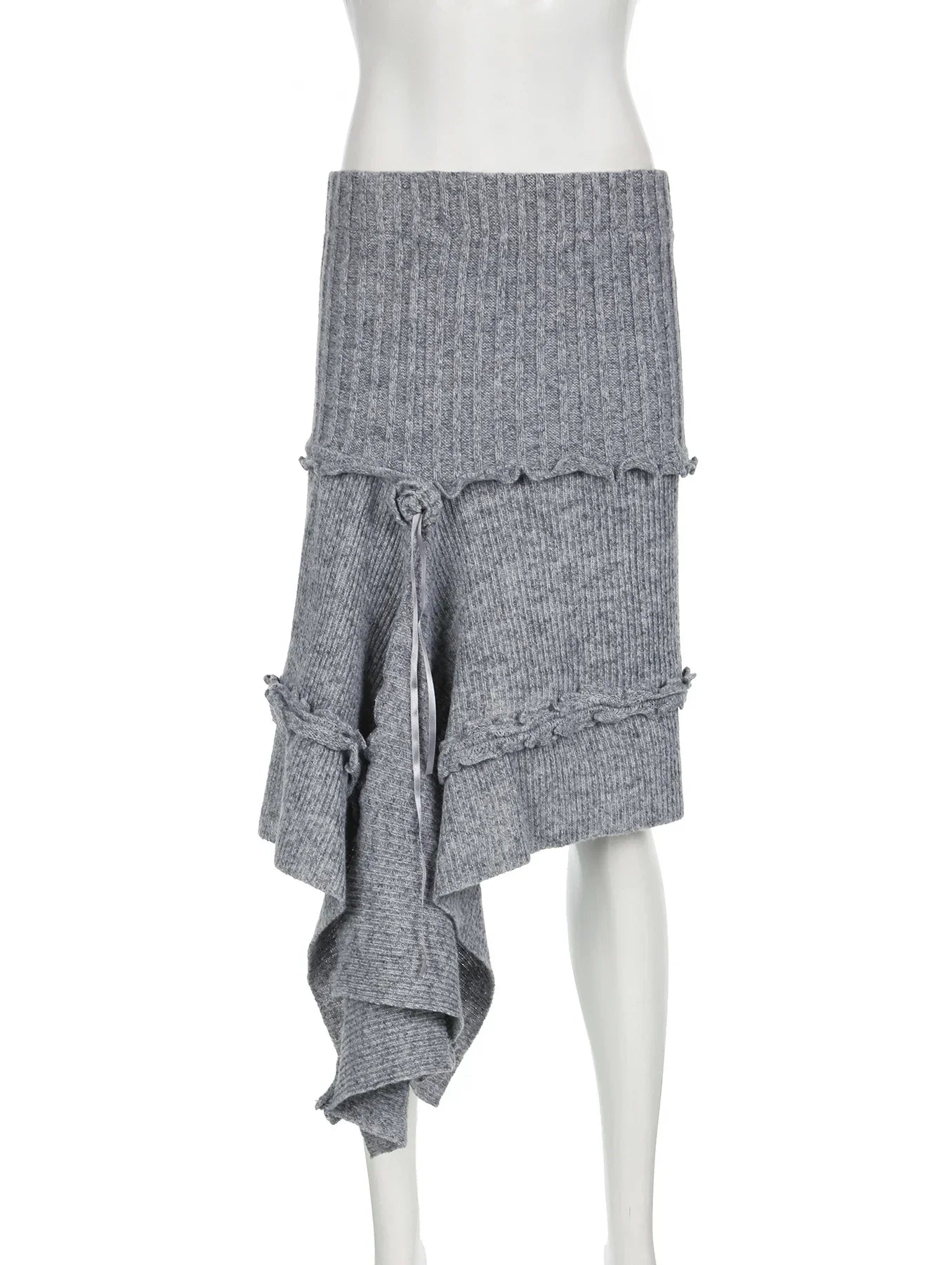 IAMSURE Grunge Style Casual Asymmetrical A-Line Skirt Solid Low-Waisted Knitted Midi Skirts Women Autumn Winter Fashion