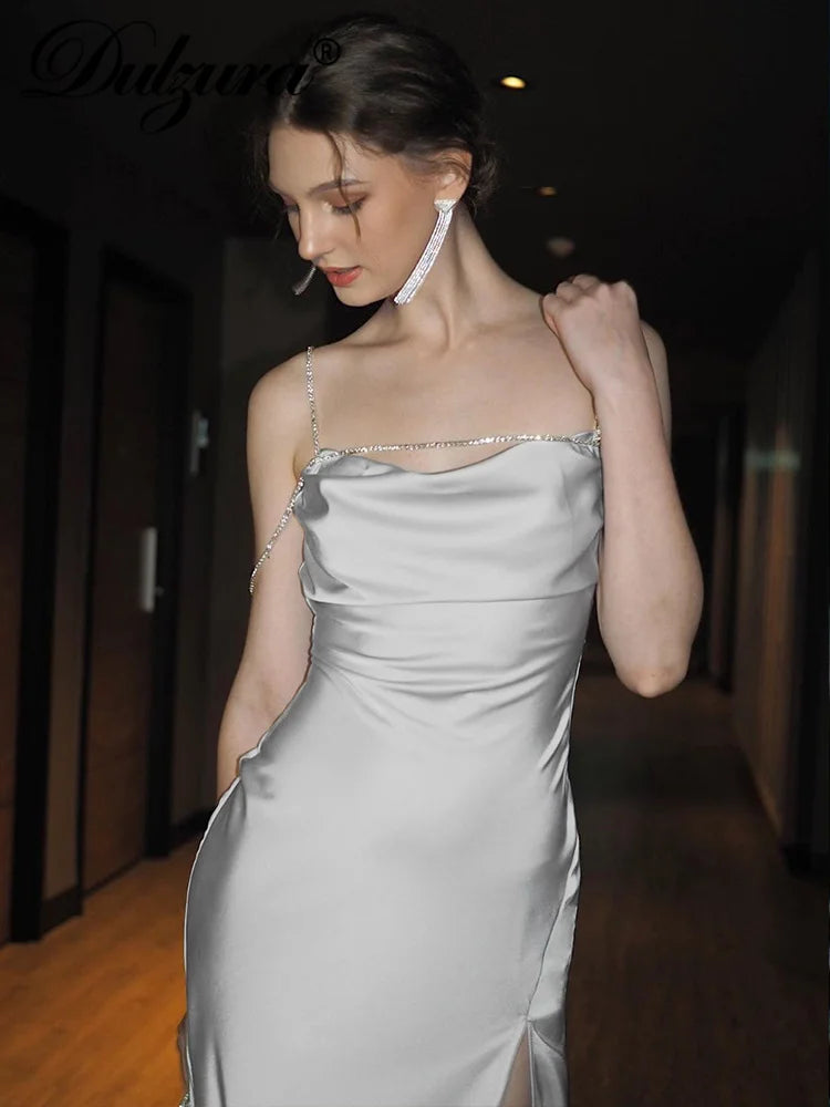 Dulzura Sexy Y2K Clothes Satin Sleeveless Lace Up Backless Side Lit Bodycon Maxi Dresses For Women Club Birthday Party Outfits