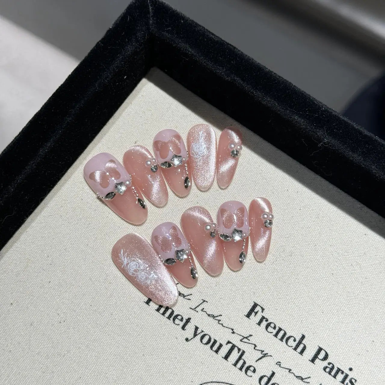 10 peças de unhas postiças de gel artesanais com glitter e amêndoas bailarina sonhadora com pontas de manicure em formato de diamante e prensa francesa Sweet Aurora