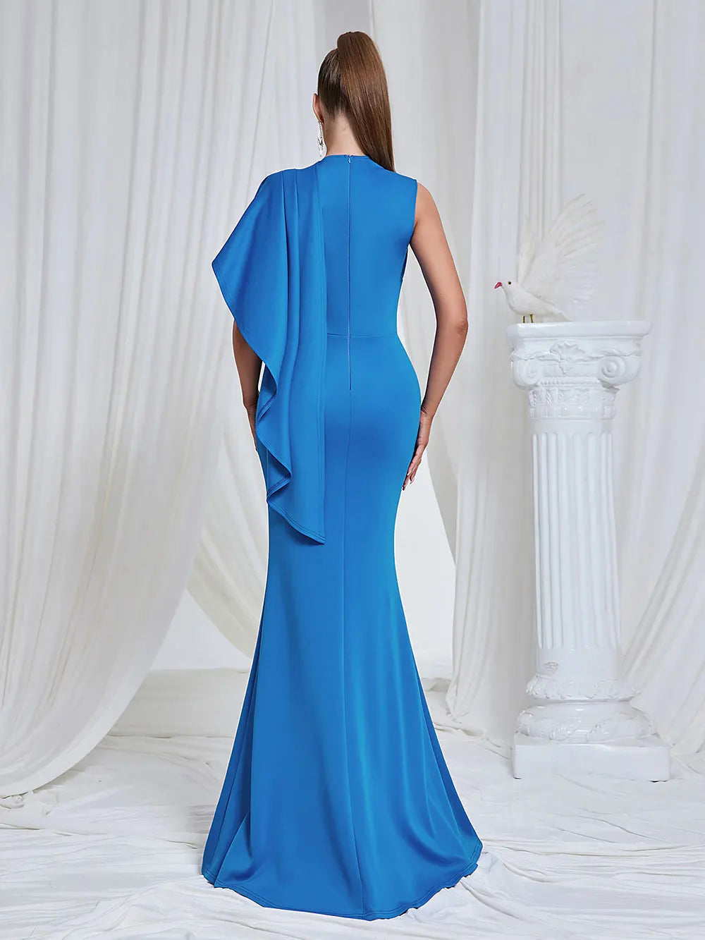 2025 Elegant Women Maxi Dress O-neck Single Shoulder Sleeveless Bodycon Draped Split Body Long Dress Evening Club Party Vestidos