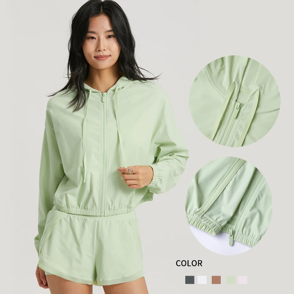 Summer Style Sun-proof Sports Jacket Long Sleeve With Hat Causal Wear Skin Friendly Breathe Freely Women Tops