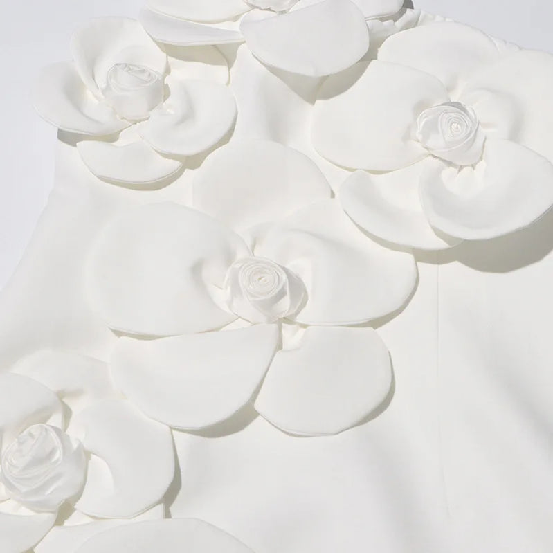 White Color Women Sexy Halter Backless Off the Shoulder Bodycon Mini Dress Florals Birthday Party Celebrate Vacation Dress